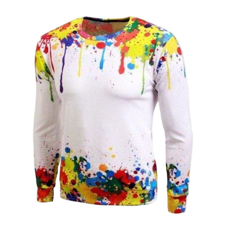 Long Sleeve Paint Splash Print Crew Neck Sweater ? White Xl Sh4165 ? Usalast