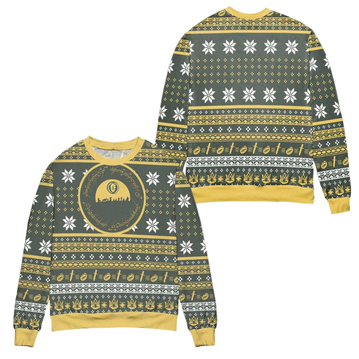 Lord Of The Rings Anneau Seigneur Des Anneaux Snowflake Pattern Ugly Christmas Sweater ? Green ? Usalast