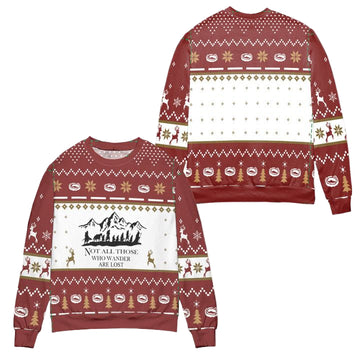 Lord Of The Rings Not All Those Wander Are Lost Pine Tree Snowflake Pattern Ugly Christmas Sweater ? White Red ? Usalast