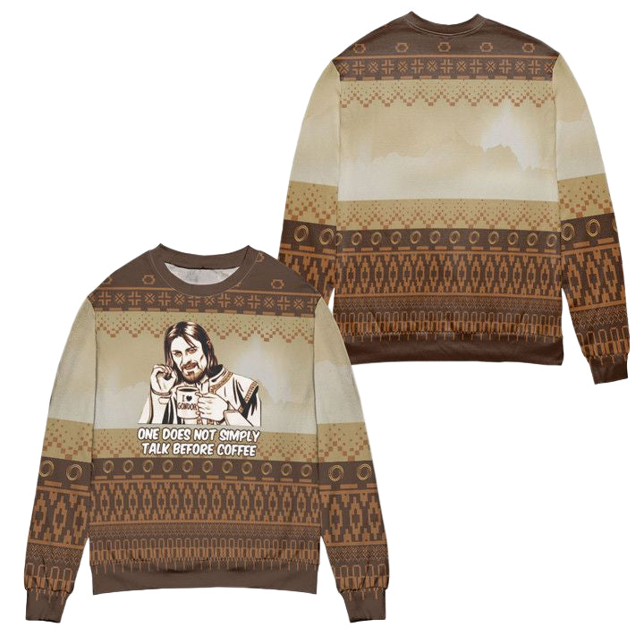 Lord Of The Rings One Does Not Simply Talk Before Coffee Ugly Christmas Sweater ? Brown ? Usalast
