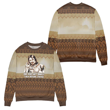 Lord Of The Rings One Does Not Simply Talk Before Coffee Ugly Christmas Sweater ? Brown ? Usalast