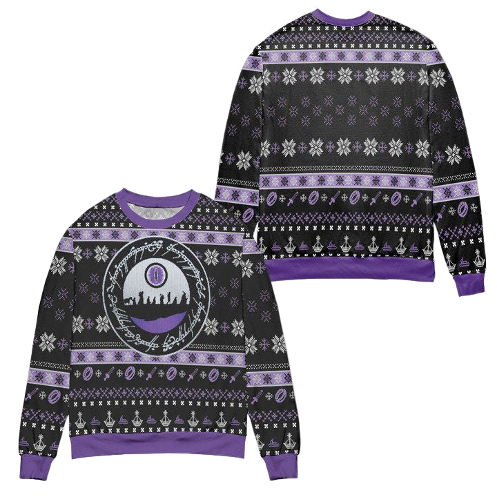 Lord Of The Rings Pattern Snowflake Ugly Christmas Sweater ? Black Purple ? Usalast