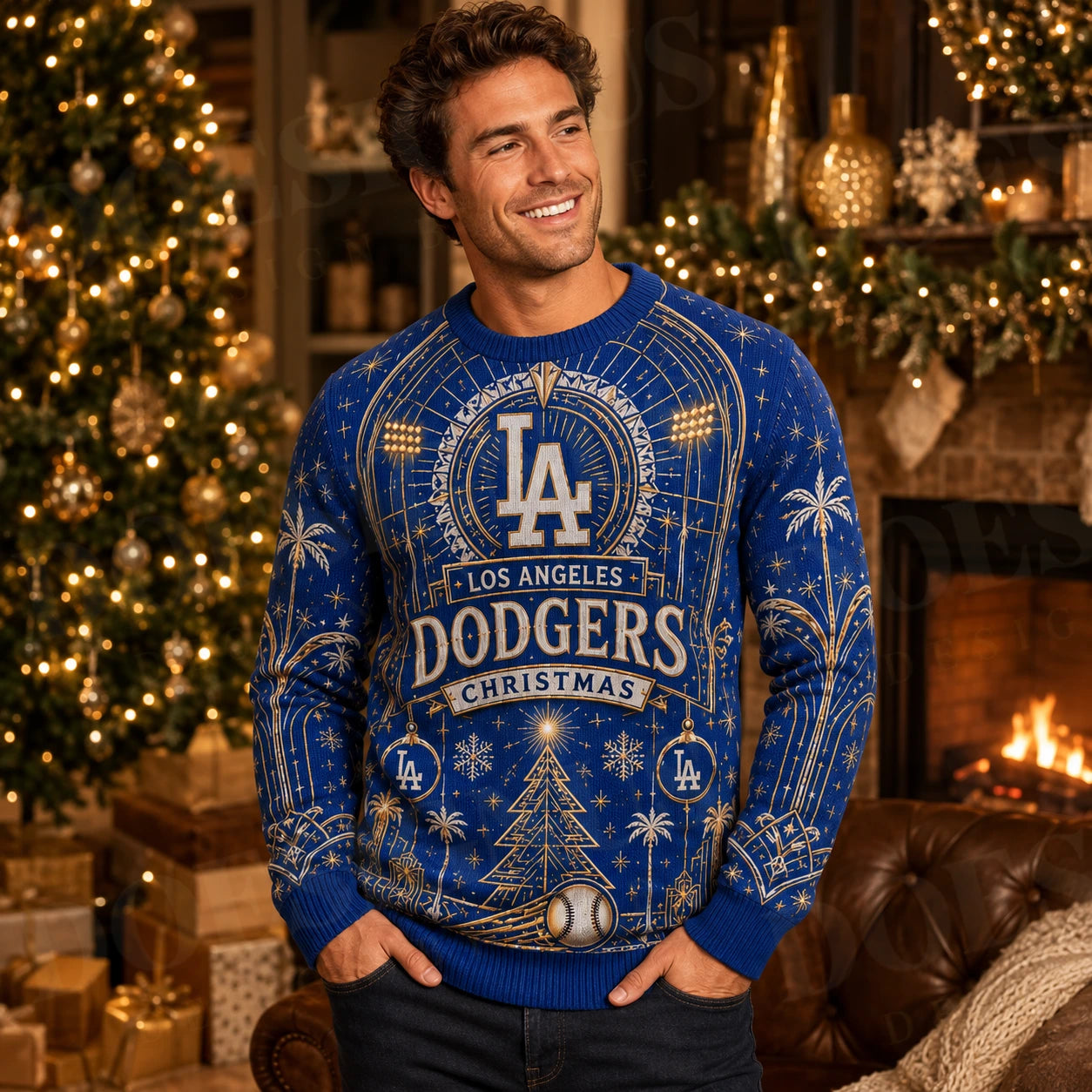 Custom Name And Number Los Angeles Dodgers West Coast Noel Christmas Ugly Sweater 2026
