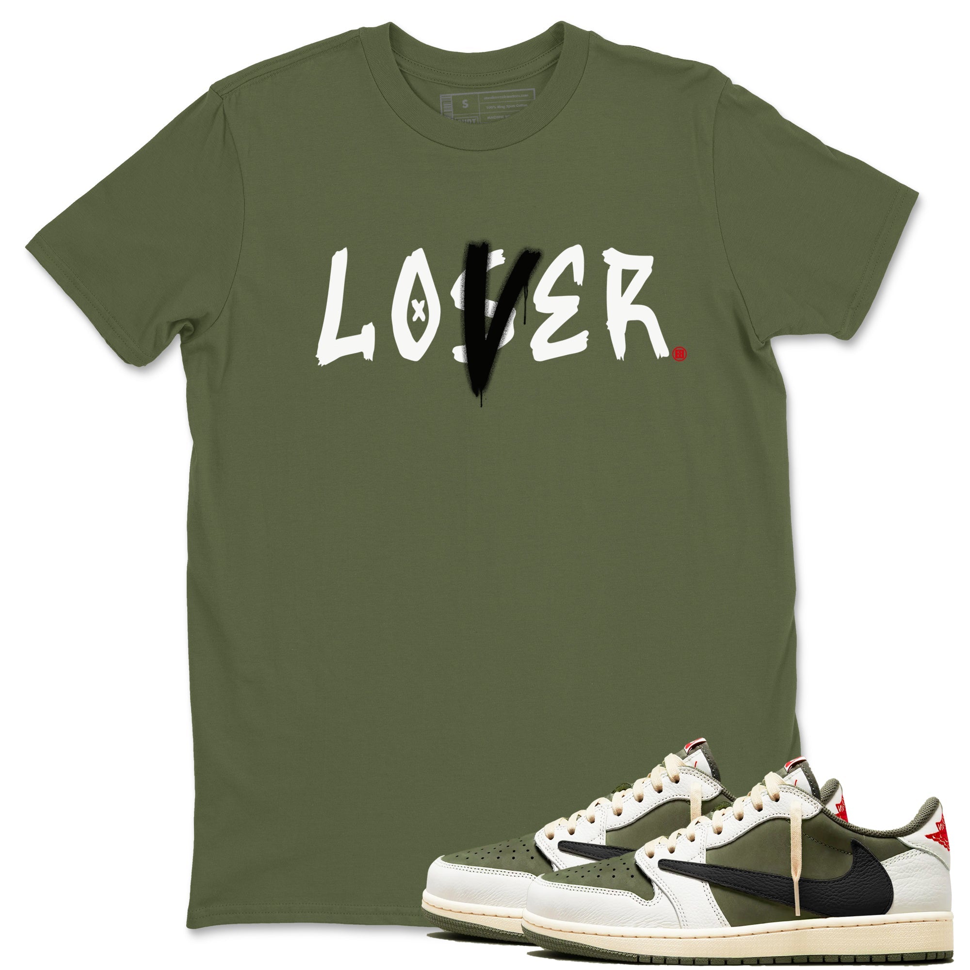 Loser Lover Sneaker Tees - Air Jordan 1 Travis Scott Medium Olive