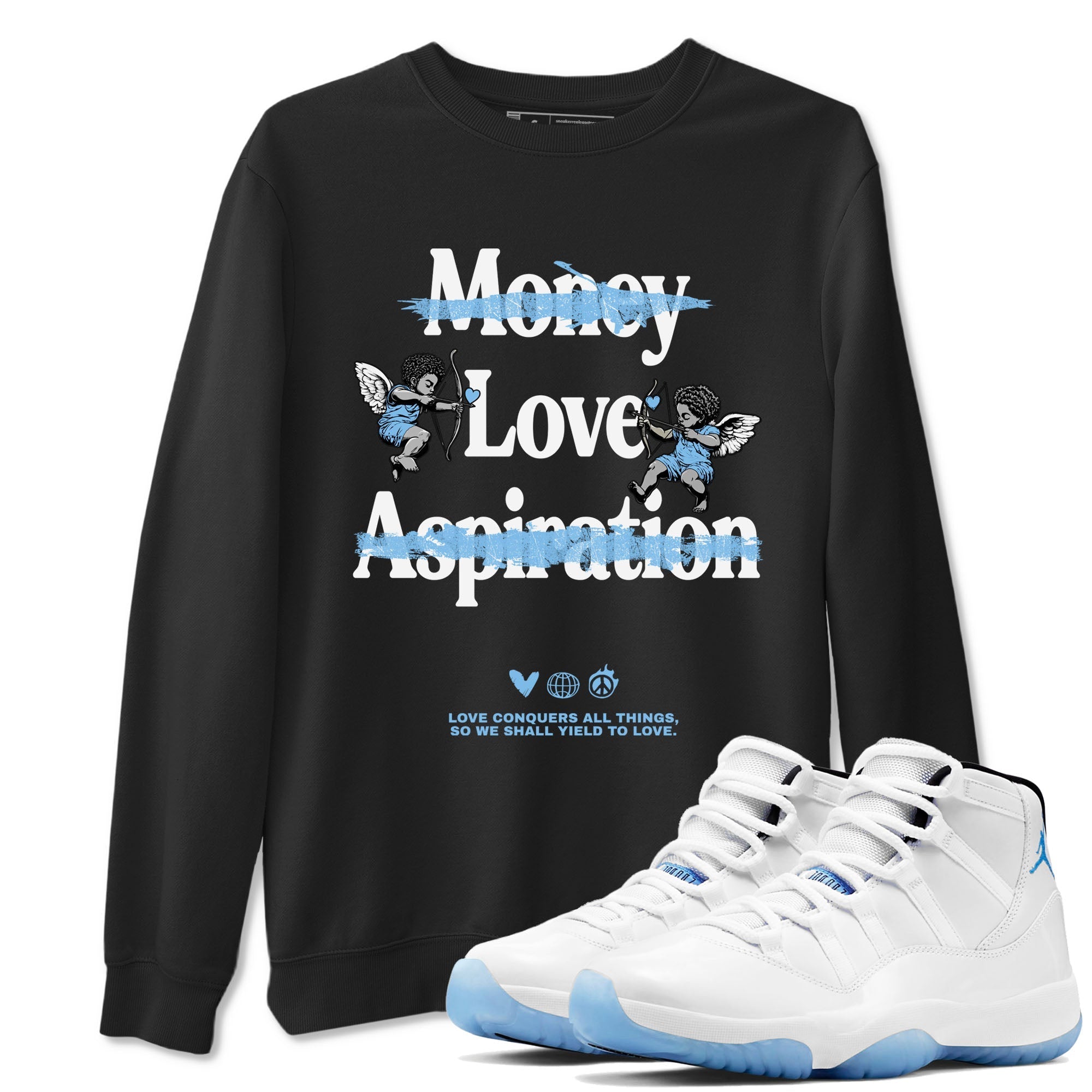 Love Conquers All Things Sneaker Tees - Air Jordan 11 Legend Blue