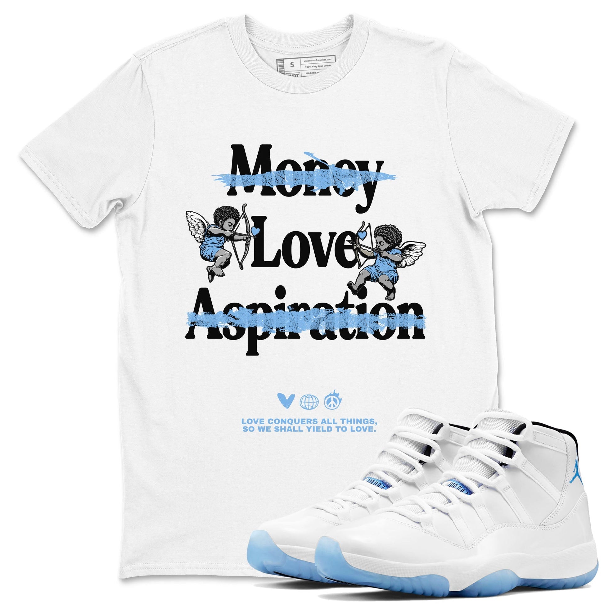 Love Conquers All Things Sneaker Tees - Air Jordan 11 Legend Blue