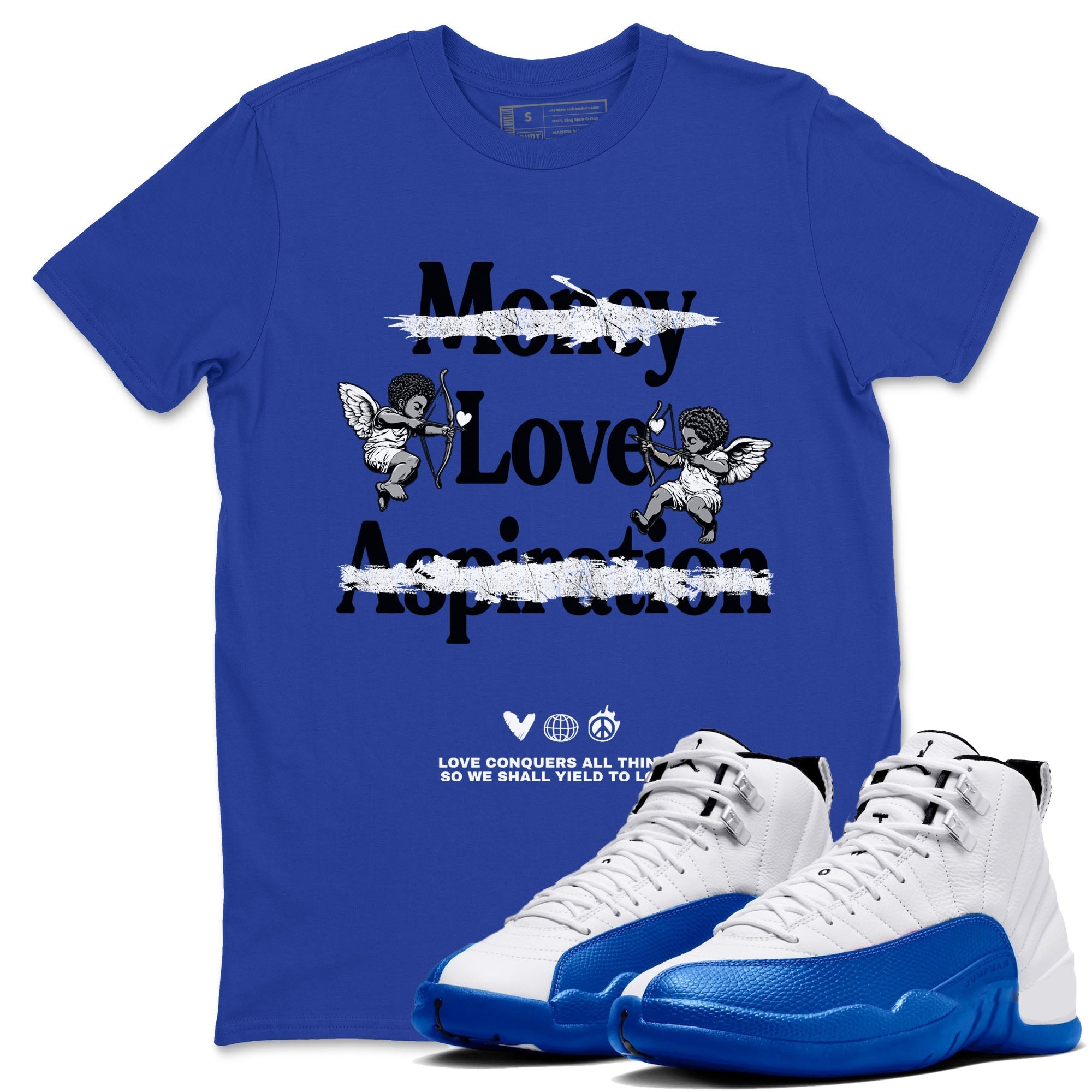 Love Conquers All Things Sneaker Tees - Air Jordan 12 Blueberry