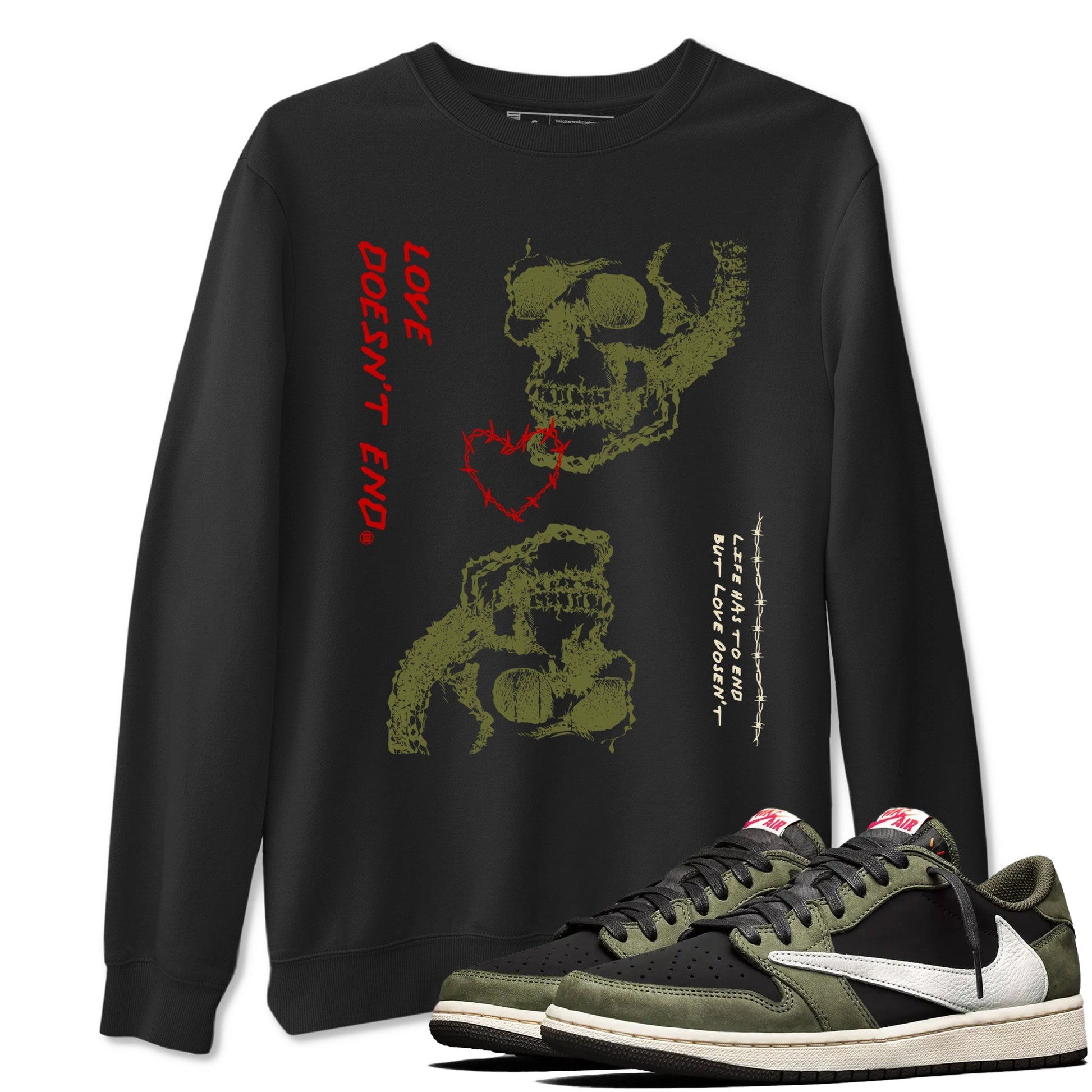 Love Doesn't End Sneaker Tees - Air Jordan 1 Travis Scott Medium Olive