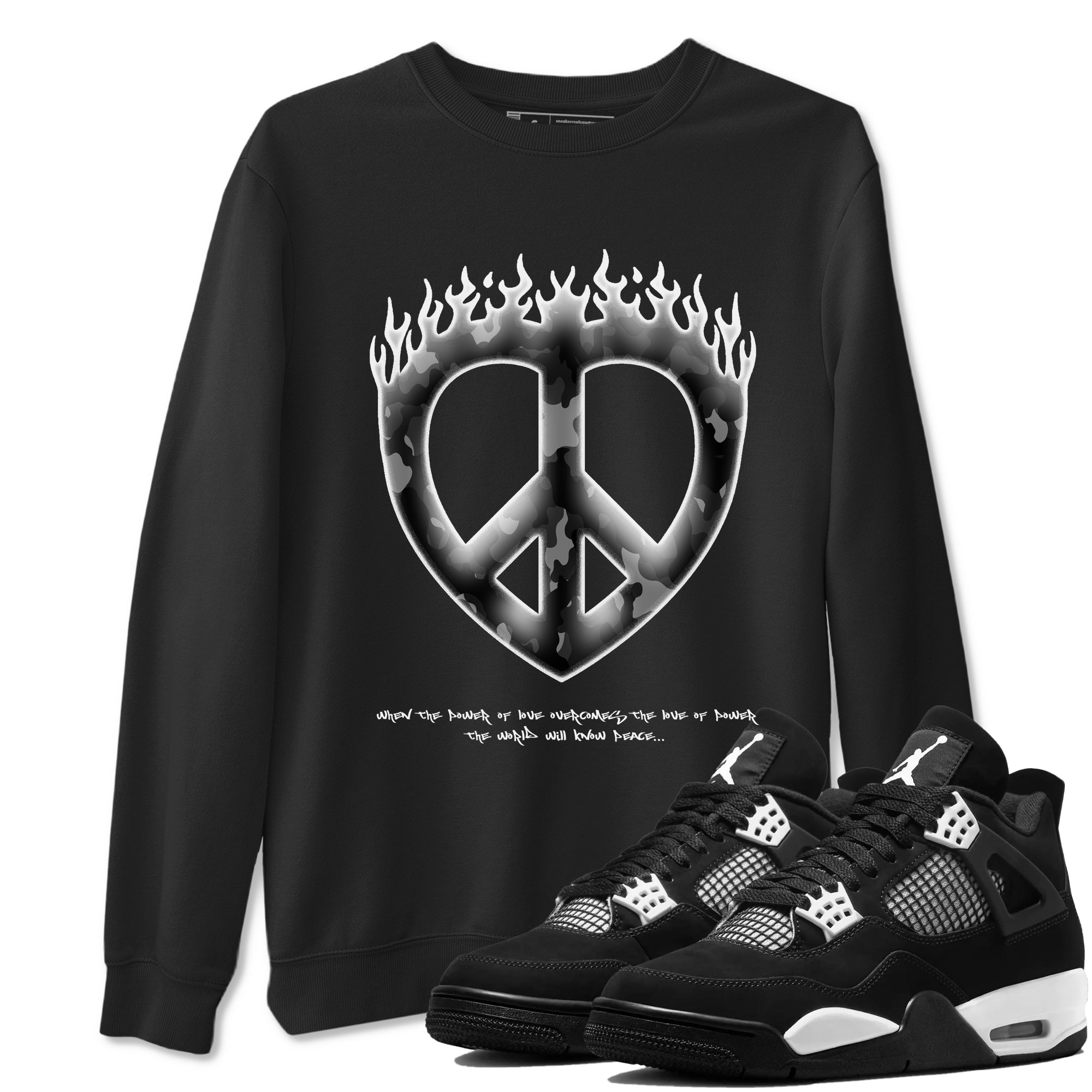 Love Peace Sneaker Tees - Air Jordan 4 White Thunder
