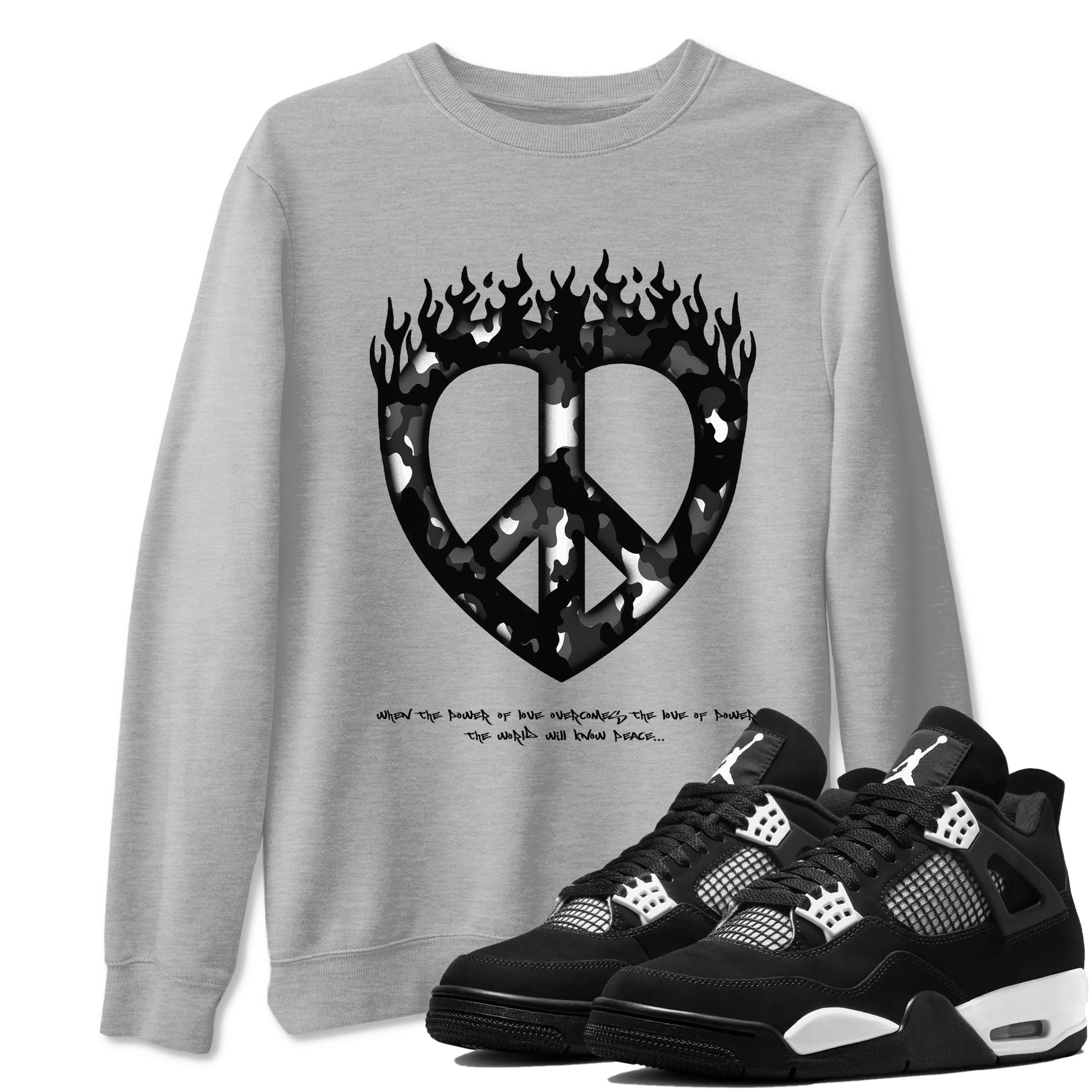 Love Peace Sneaker Tees - Air Jordan 4 White Thunder