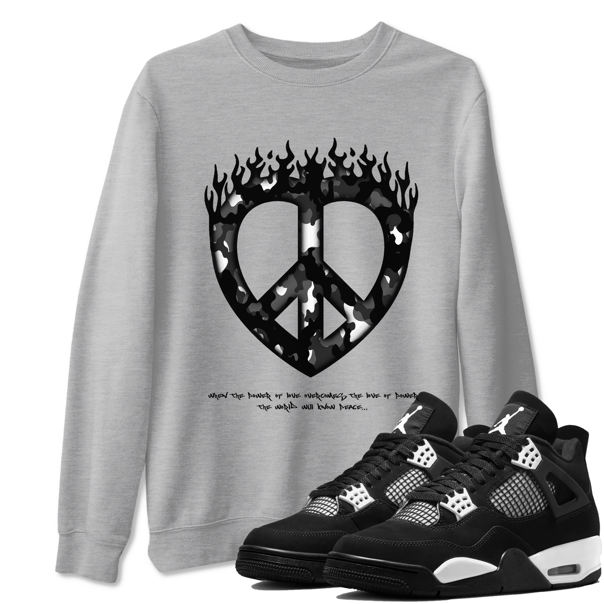 Love Peace Sneaker Tees - Air Jordan 4 White Thunder