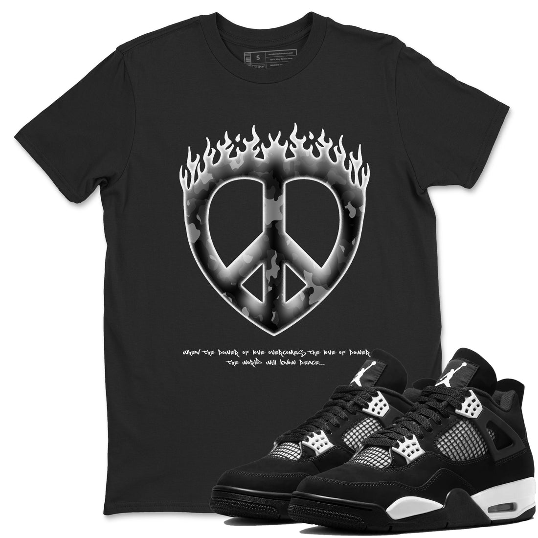 Love Peace Sneaker Tees - Air Jordan 4 White Thunder