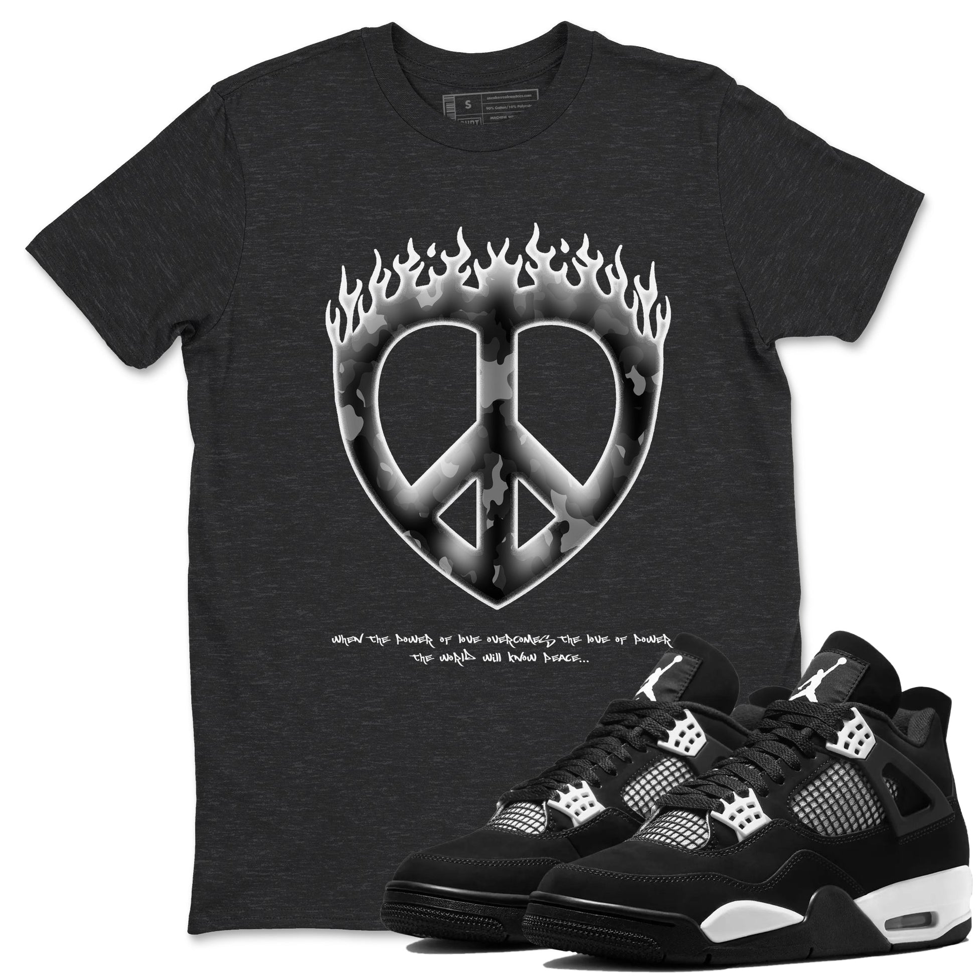 Love Peace Sneaker Tees - Air Jordan 4 White Thunder