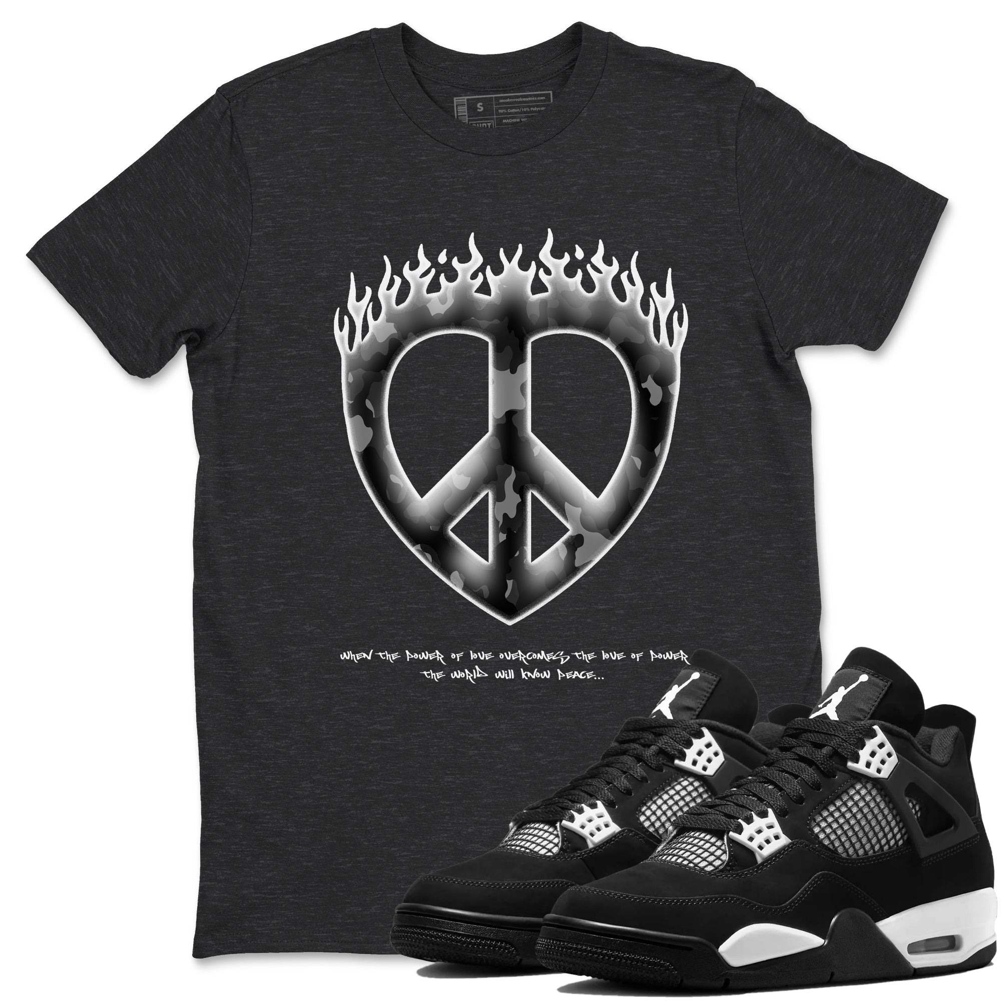 Love Peace Sneaker Tees - Air Jordan 4 White Thunder