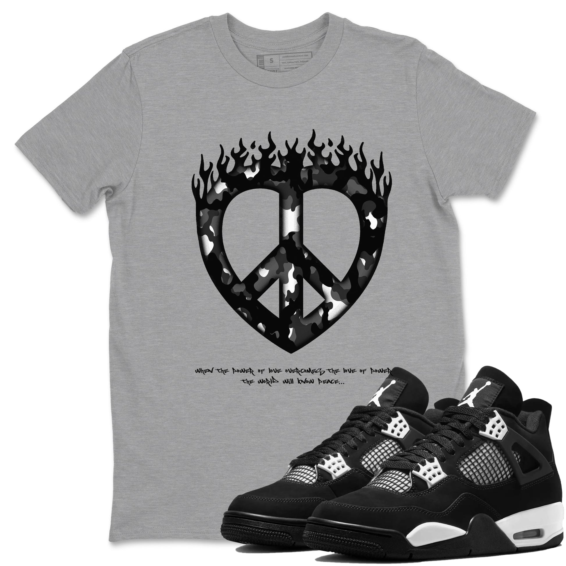 Love Peace Sneaker Tees - Air Jordan 4 White Thunder