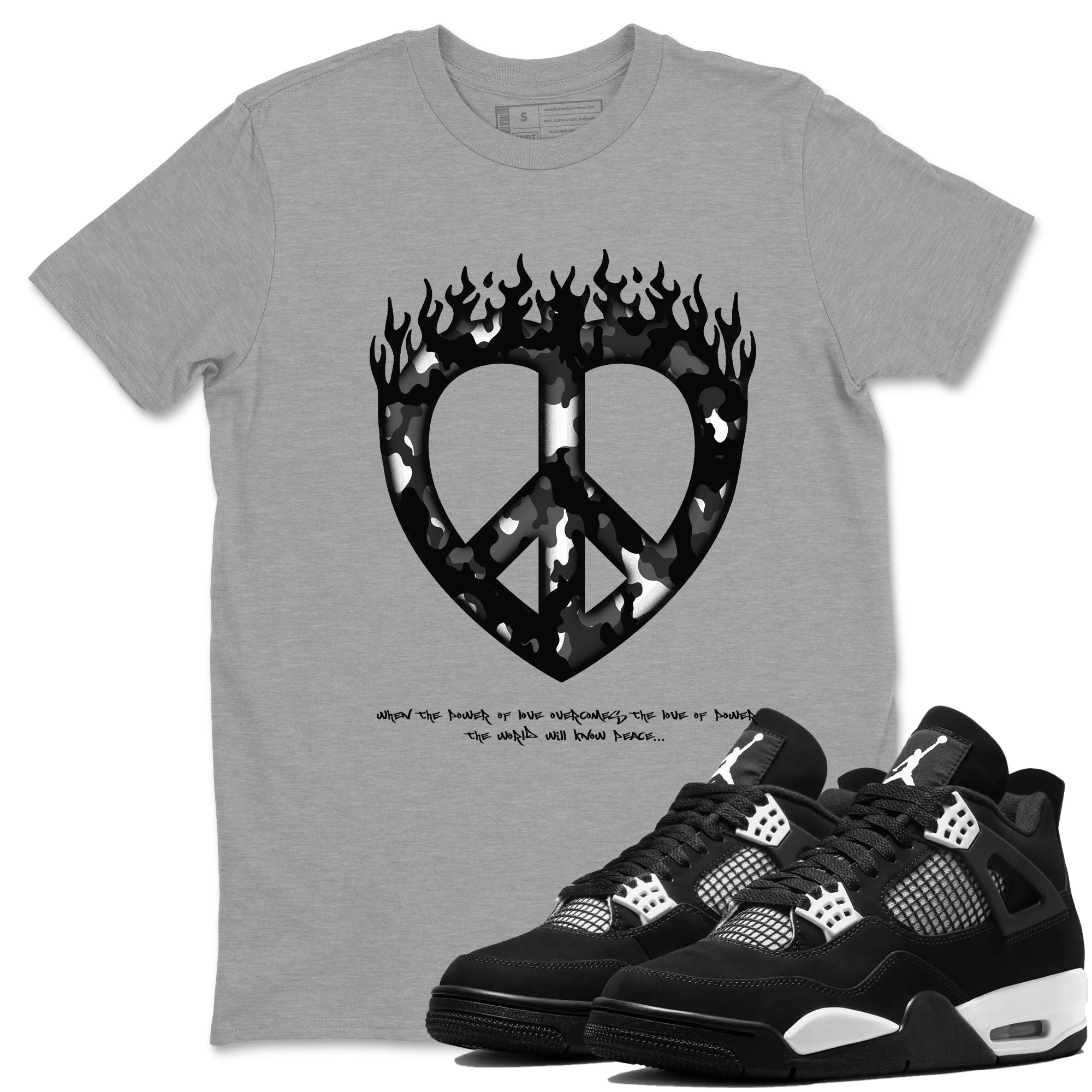 Love Peace Sneaker Tees - Air Jordan 4 White Thunder