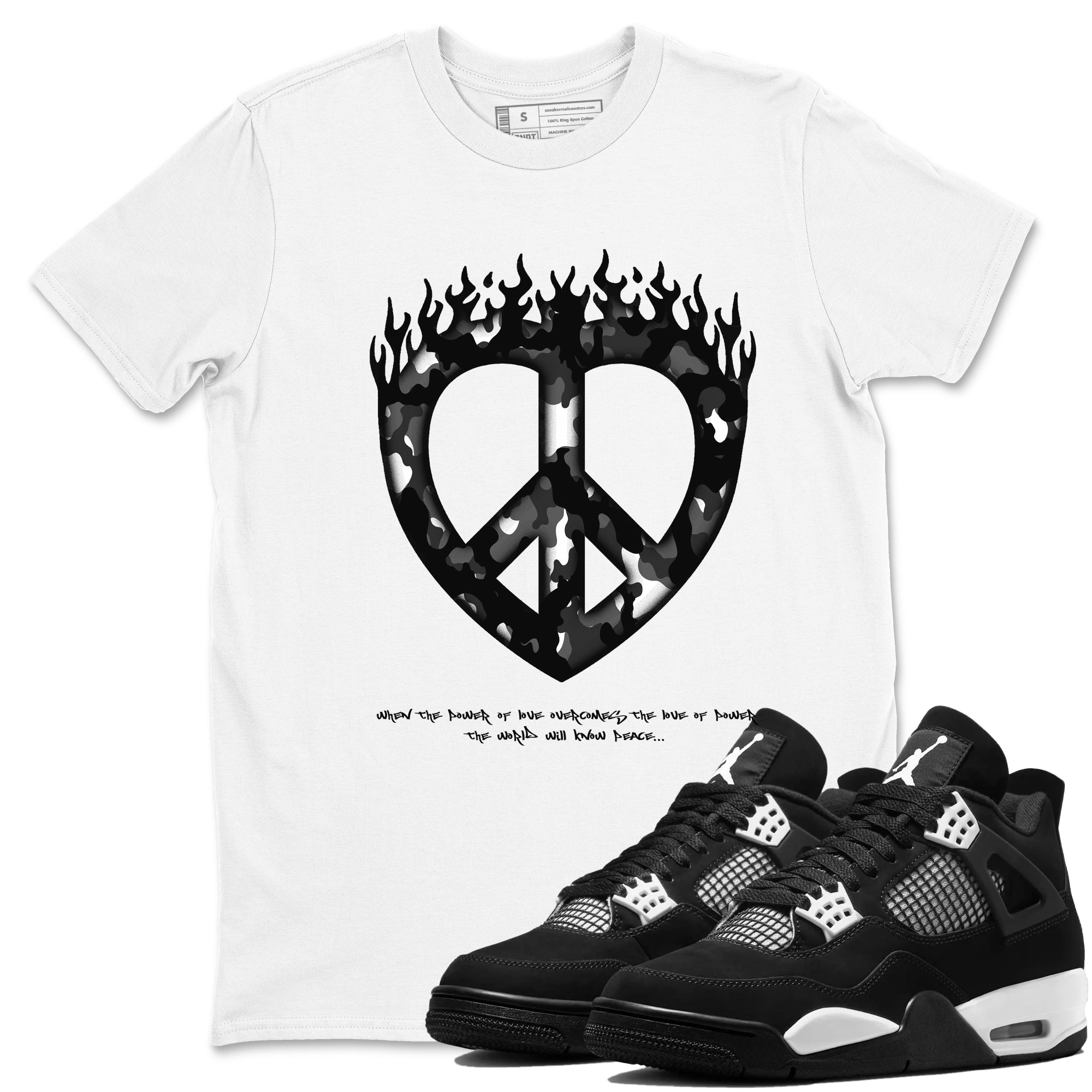 Love Peace Sneaker Tees - Air Jordan 4 White Thunder