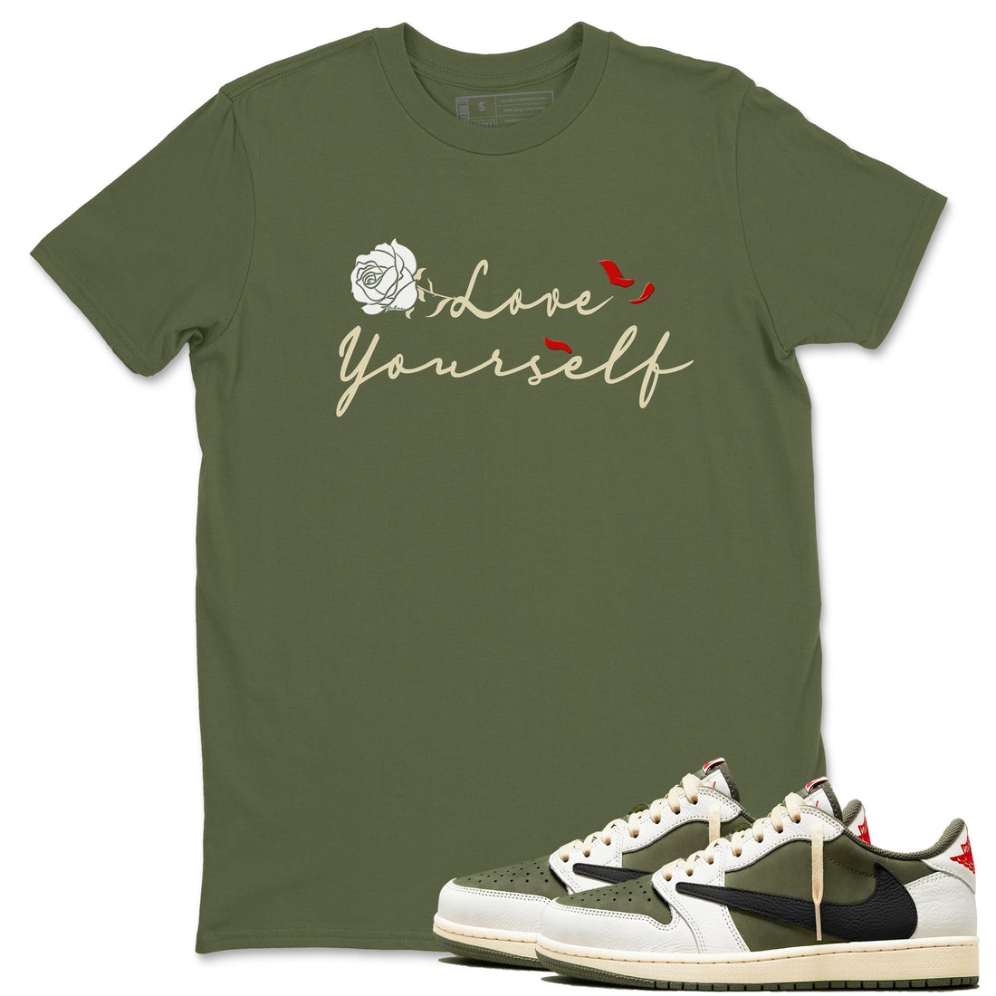 Love Yourself Sneaker Tees - Air Jordan 1 Travis Scott Medium Olive