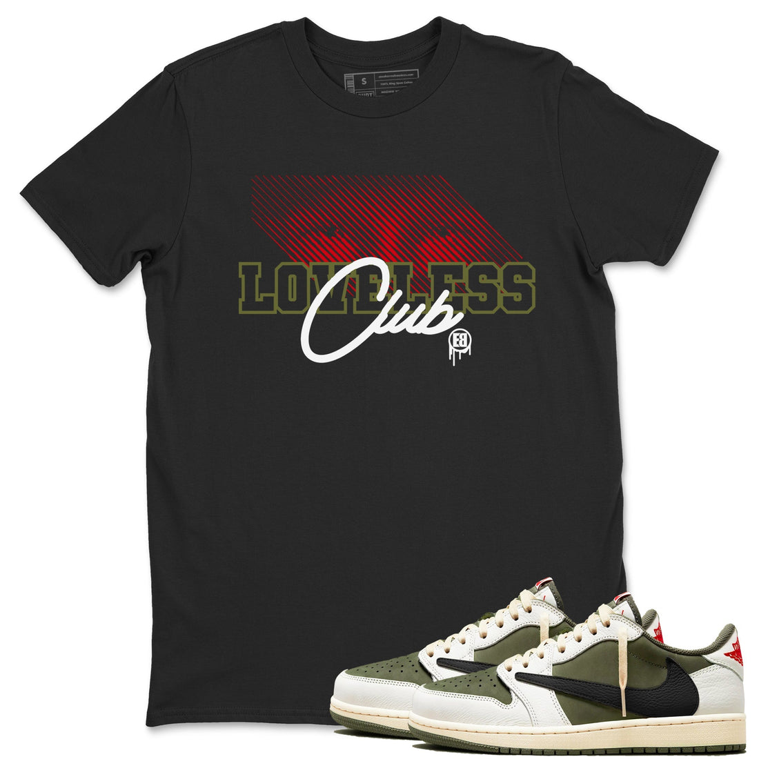 Loveless Club Sneaker Tees - Air Jordan 1 Travis Scott Medium Olive