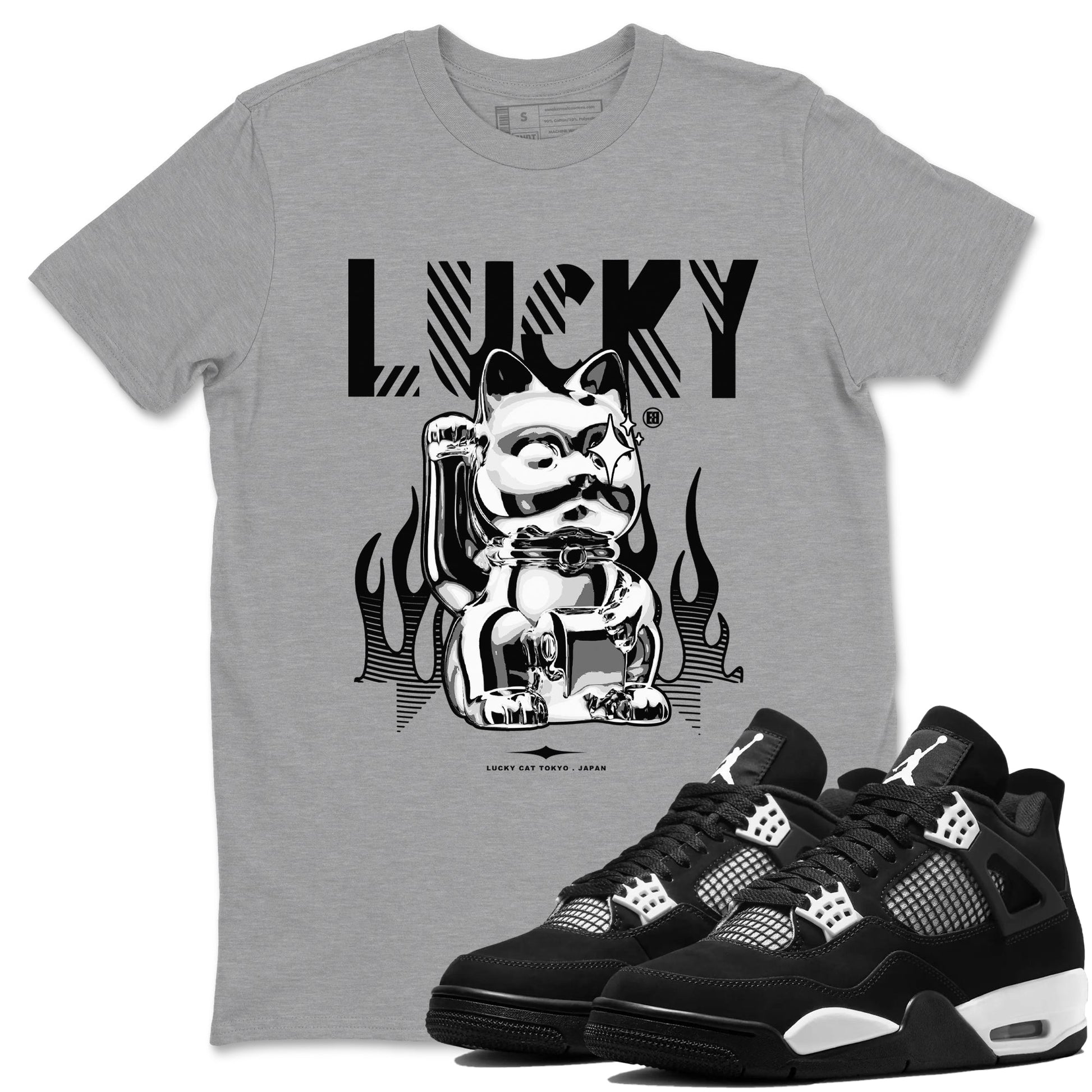 Lucky Cat Sneaker Tees - Air Jordan 4 White Thunder