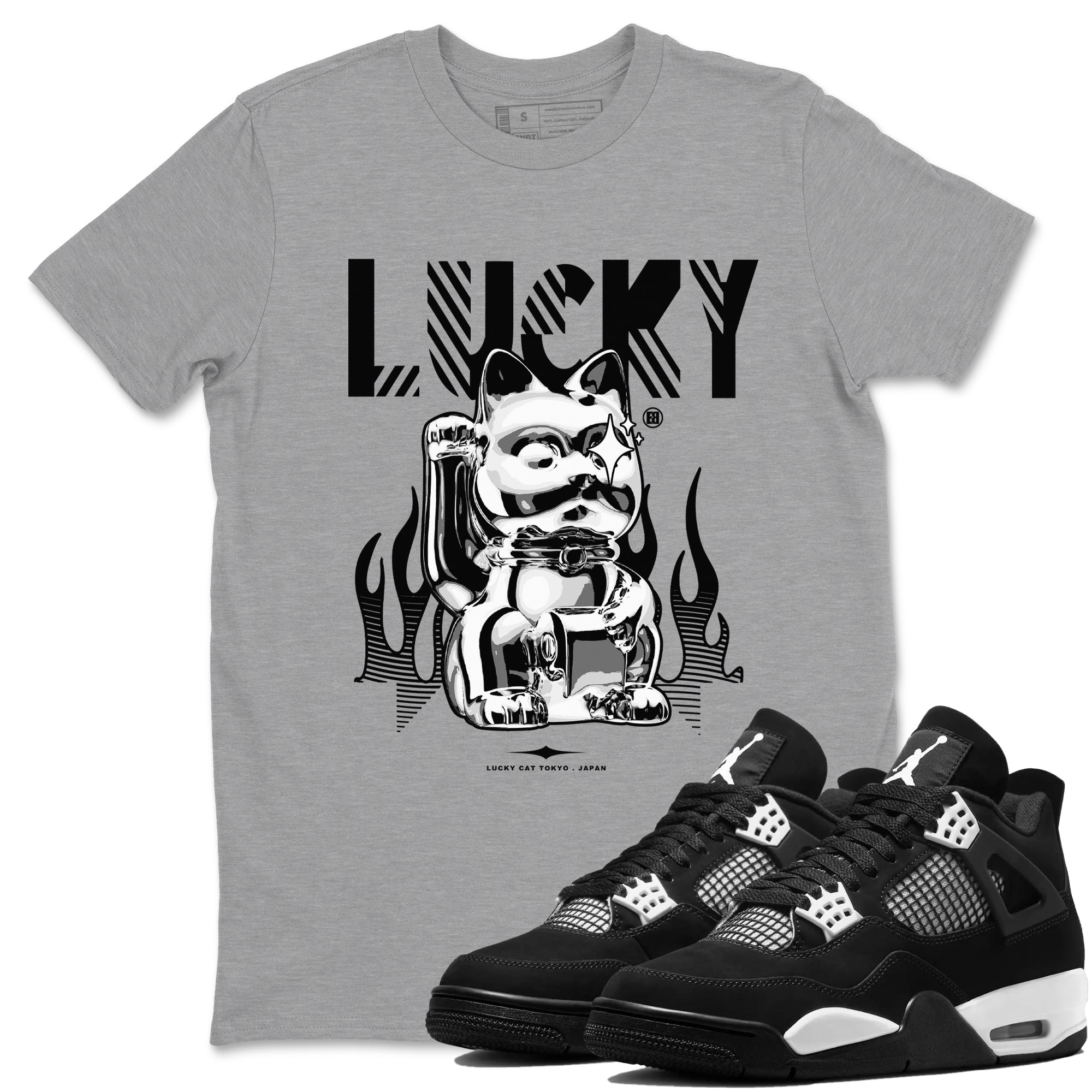 Lucky Cat Sneaker Tees - Air Jordan 4 White Thunder