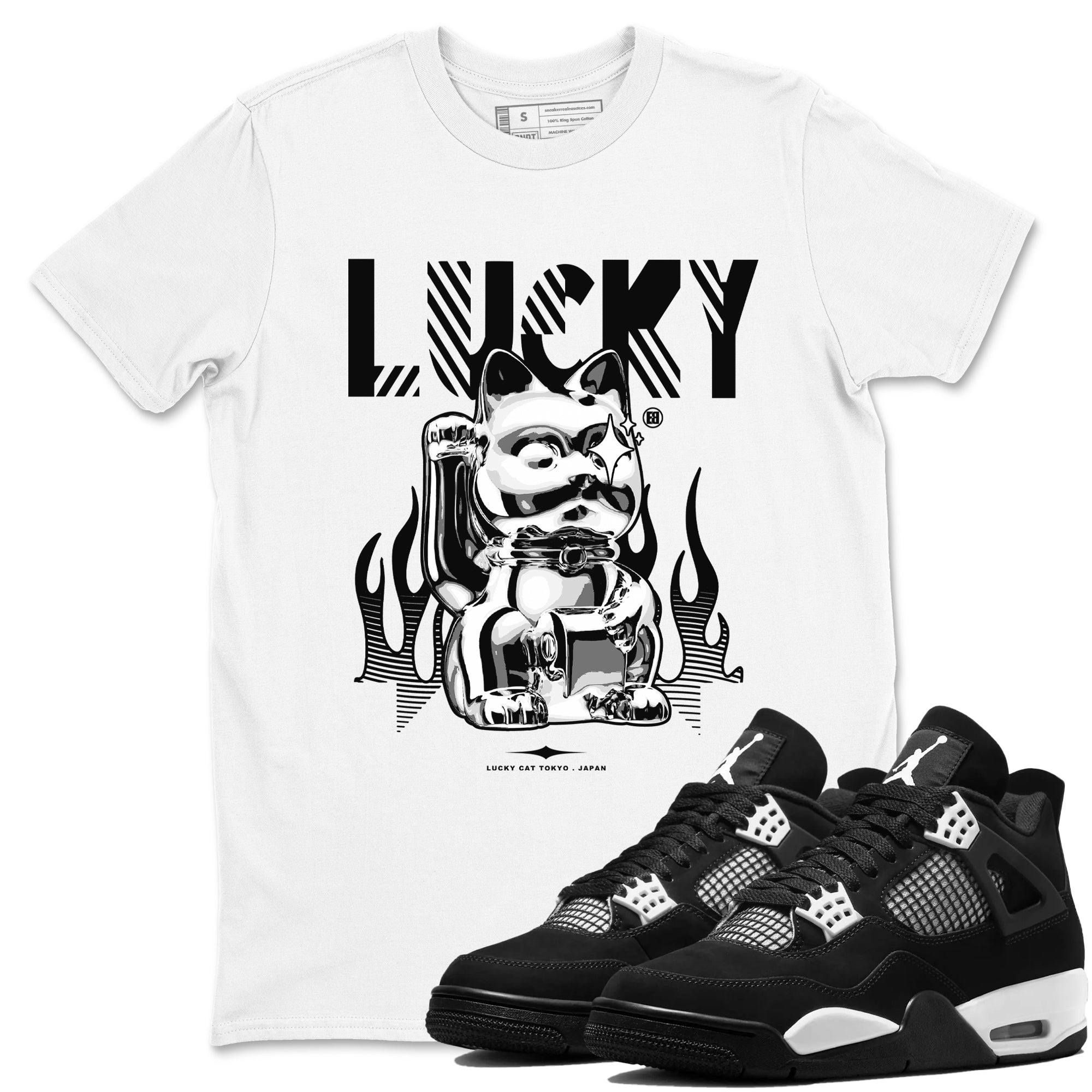Lucky Cat Sneaker Tees - Air Jordan 4 White Thunder