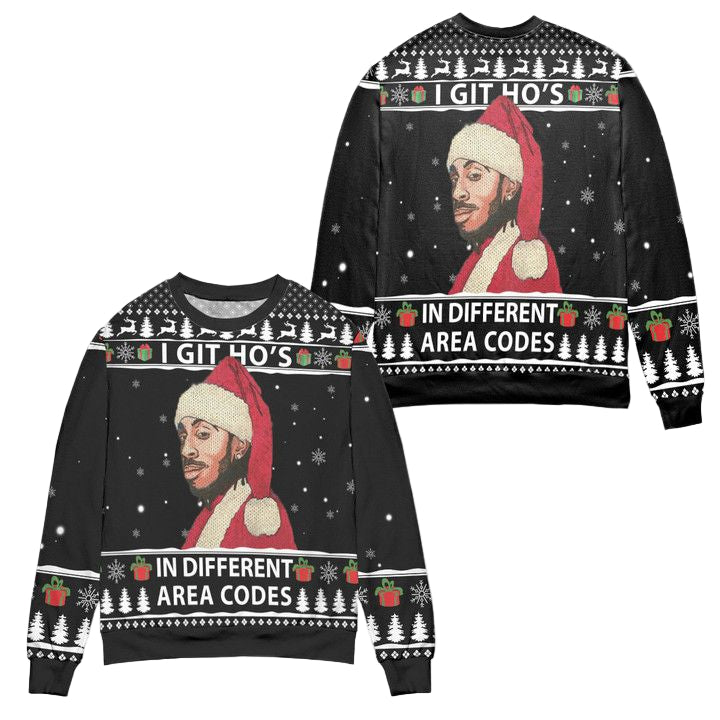 Ludacris I Got Hos In Different Area Codes Ugly Christmas Sweater ? Black ? Usalast