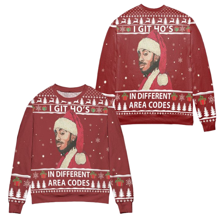 Ludacris I Got Hos In Different Area Codes Ugly Christmas Sweater ? Red ? Usalast
