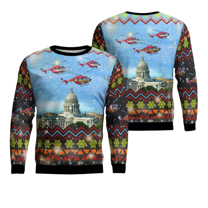 Madison Wisconsin UW Med Flight Eurocopter EC 145 Christmas Sweater 3D ? Usalast