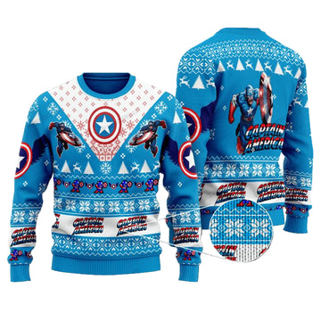 Marvel Comics Captain America Light Blue Christmas Sweater ? Usalast