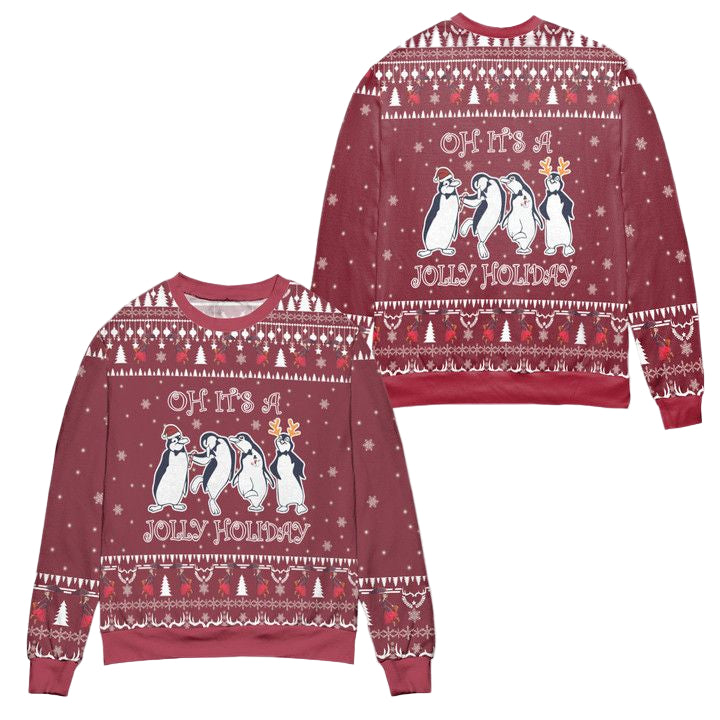 Mary Poppins Oh Its A Jolly Holiday Penguins Ugly Christmas Sweater ? Red ? Usalast