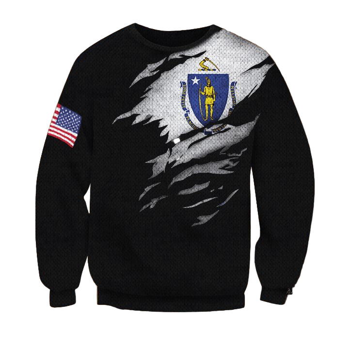 Massachusetts State Flag 3D Sweater Massachusetts Flag ? American Flag Pride Gift For Him ? Usalast
