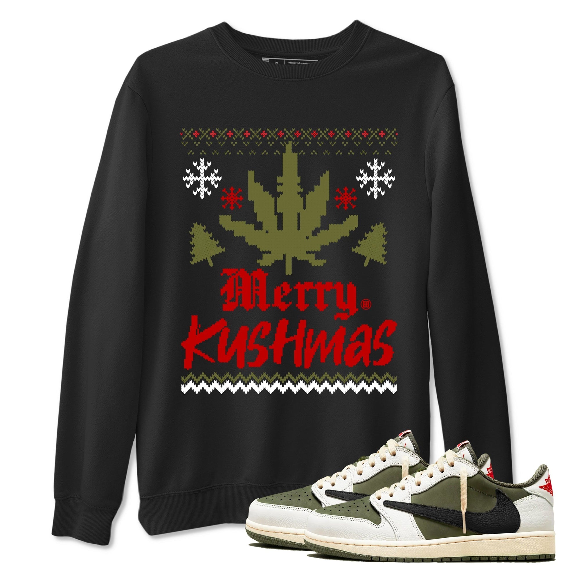Merry Kushmas Sneaker Tees - Air Jordan 1 Travis Scott Medium Olive