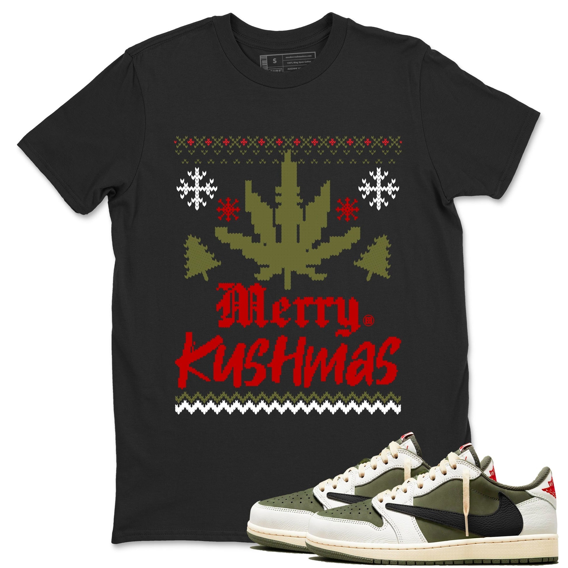 Merry Kushmas Sneaker Tees - Air Jordan 1 Travis Scott Medium Olive