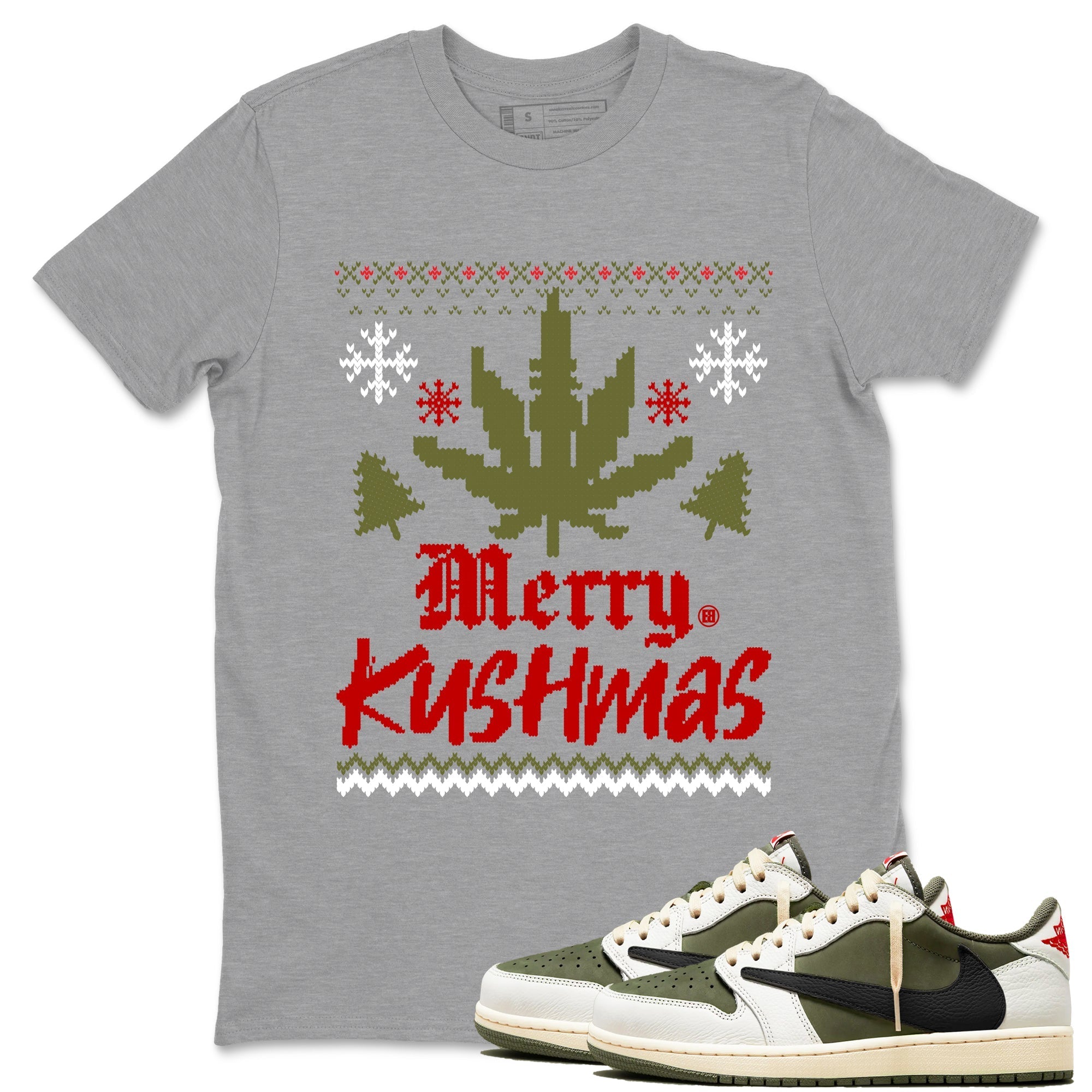 Merry Kushmas Sneaker Tees - Air Jordan 1 Travis Scott Medium Olive
