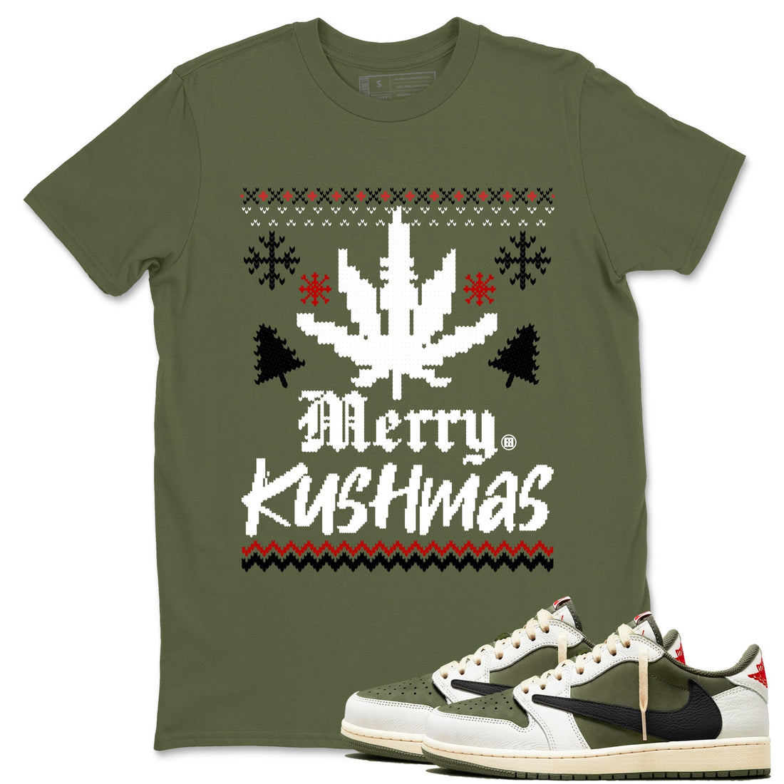 Merry Kushmas Sneaker Tees - Air Jordan 1 Travis Scott Medium Olive
