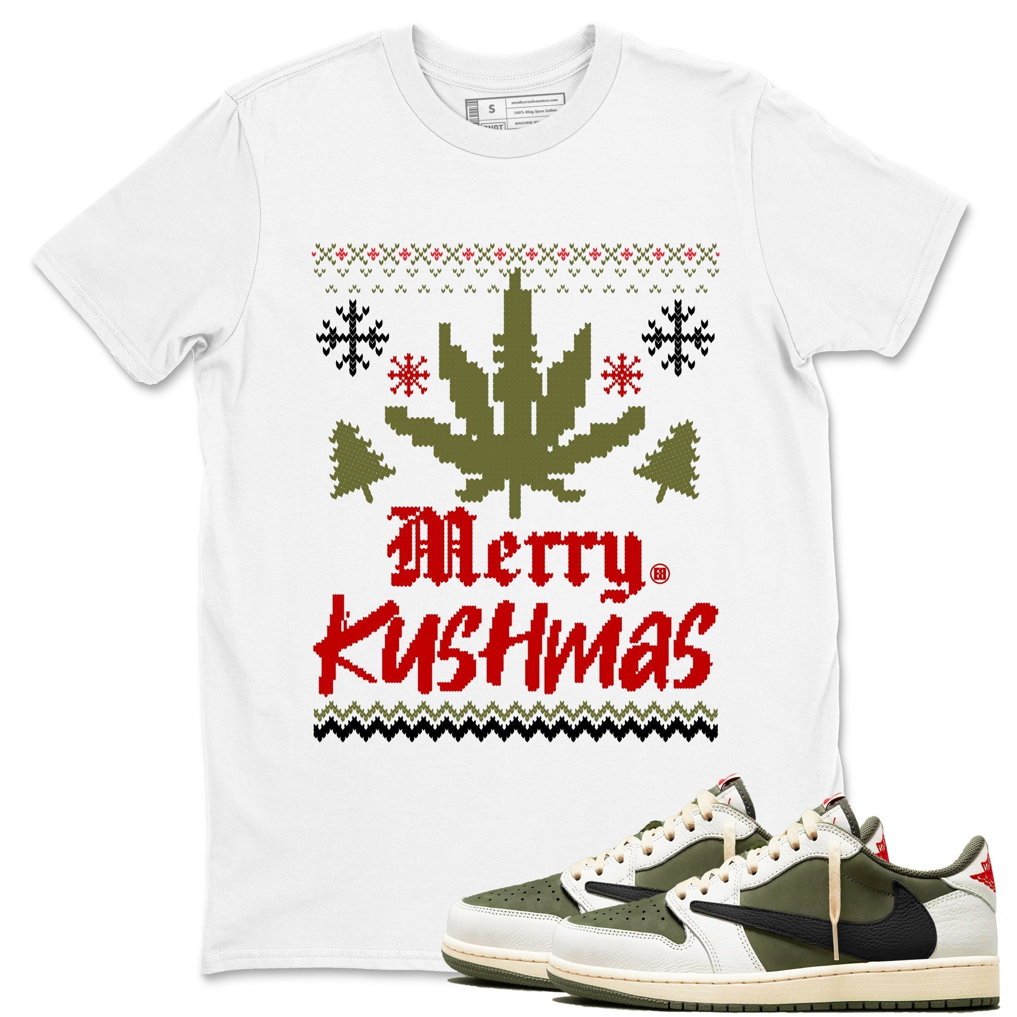 Merry Kushmas Sneaker Tees - Air Jordan 1 Travis Scott Medium Olive