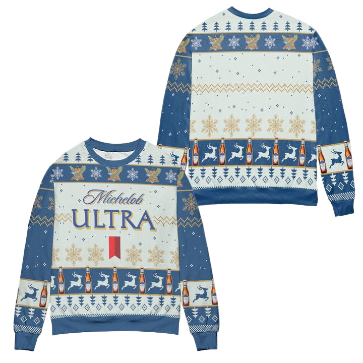 Michelob ULTRA Snowflake Reindeer Pattern Ugly Christmas Sweater ? Usalast