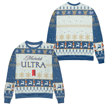 Michelob ULTRA Snowflake Reindeer Pattern Ugly Christmas Sweater ? Usalast