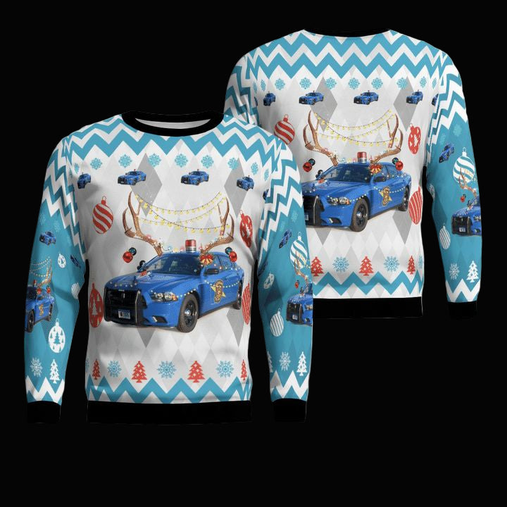 Michigan State Police Dodge Charger Christmas AOP Sweater ? Usalast