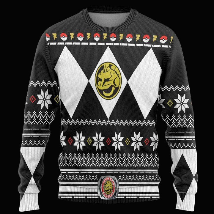 Mighty Morphin Black Power Ranger Pokemon Onix Christmas Sweater ? Usalast