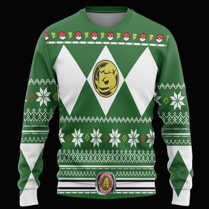 Mighty Morphin Green Power Ranger Pokemon Bulbasaur Christmas Sweater ? Usalast