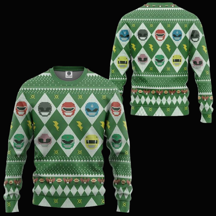 Mighty Morphin Power Rangers Argyle Pattern Ugly Christmas Sweater ? Green ? Usalast
