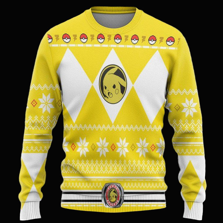 Mighty Morphin Yellow Power Ranger Pokemon Pikachu Christmas Sweater ? Usalast