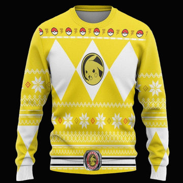 Mighty Morphin Yellow Power Ranger Pokemon Pikachu Christmas Sweater ? Usalast