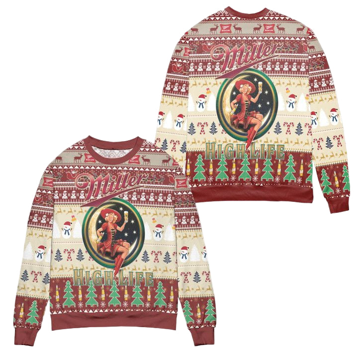 Miller High Life Pine Tree Pattern Ugly Christmas Sweater ? Usalast