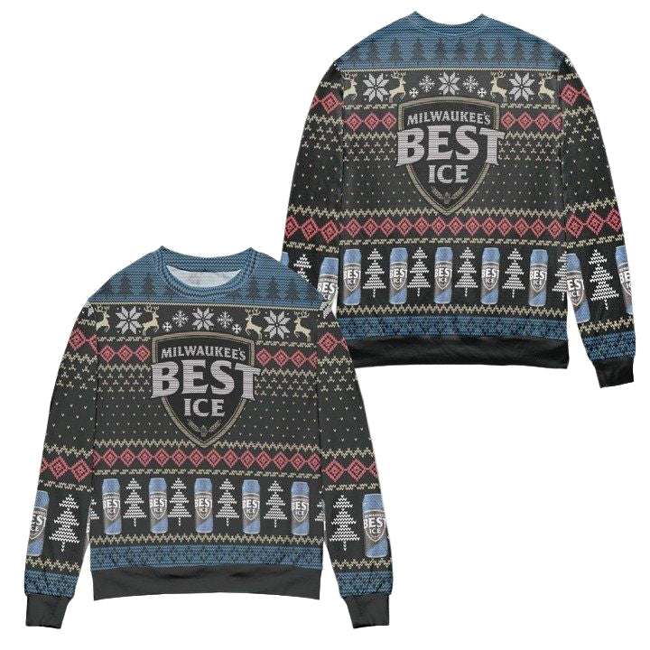 Milwaukees Best Ice Beer Snowflake Pattern Ugly Christmas Sweater ? Black ? Usalast