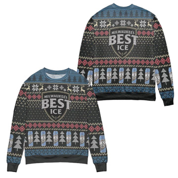 Milwaukees Best Ice Beer Snowflake Pattern Ugly Christmas Sweater ? Black ? Usalast