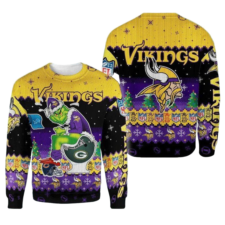 Minnesota Vikings Christmas Grinch In Toilet Knitting Pattern Sweater Sweater 3D 3D Graphic Printed Tshirt Hoodie Up To 5Xl 3D Hoodie Sweater Tshirt ? Usalast