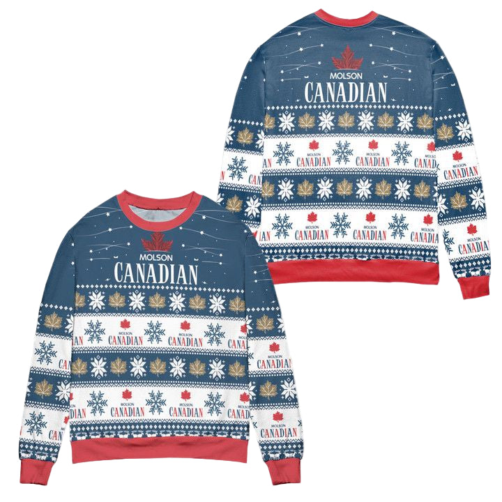 Molson Canadian Beer Snowflake Pattern Ugly Christmas Sweater ? Blue ? Usalast